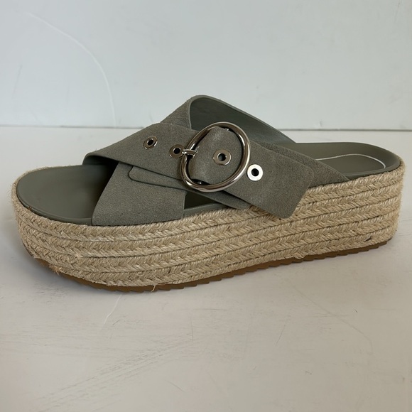Zara espadrille platform sandal slide silver buckle sage gray green suede - Picture 7 of 16